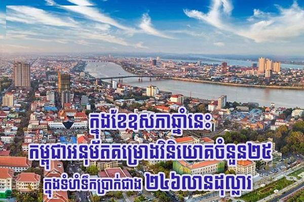 2024年5月，柬埔寨发展理事会批准25个投资项目